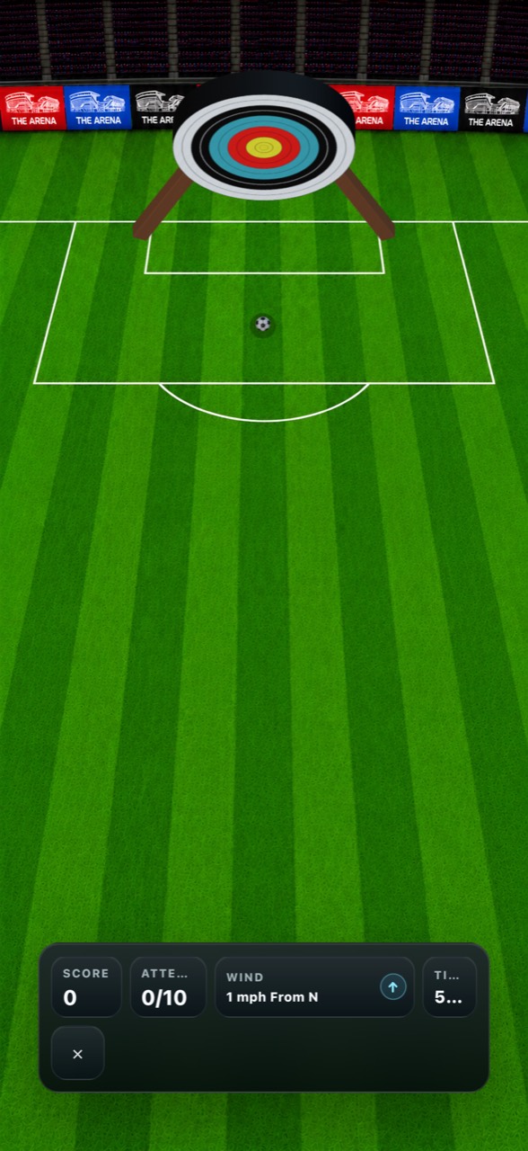 The Arena app target shooting challenge with attempts and wind indicator