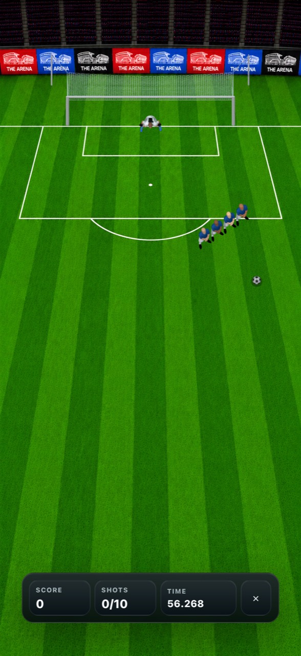 The Arena app free kick challenge with defensive wall and goalkeeper
